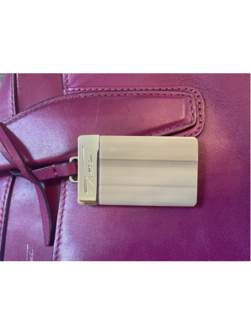 Tumi Magenta Leather Handbag Silver Hardware Office Work